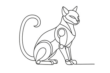 Fototapeta premium Minimalist Robotic Cat. Robotic cat. Minimalistic one-line drawing a sleek mechanical cat curling its tail
