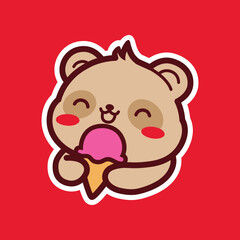 sloth, sticker, icecream, ice cream, cone, strawberry, pink, cute, sweet, dessert, animal, cartoon, character, happy, fun, summer, food, illustration, design, graphic, adorable, cheerful, playful, mas