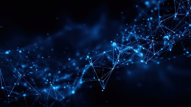 Abstract Blue Network Connection with Glowing Dots and Lines on Dark Background for Technology Innovation Concept