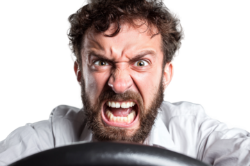 Realistic angry driver in traffic isolated on transparent background