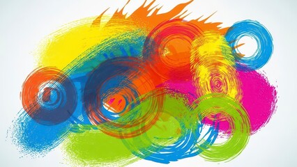 Vibrant Abstract Circular Brush Strokes in a Rainbow of Colors.