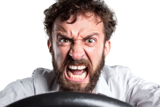 Realistic angry driver in traffic isolated on transparent background