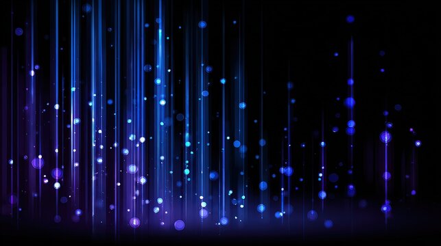 Abstract Digital Art Featuring Vertical Blue Light Streaks and Particle Effects on Black Background