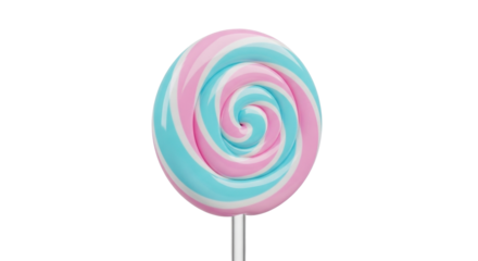 Isolated lollipop candy swirl is blue and pink on a stick sweet sugar confection treat