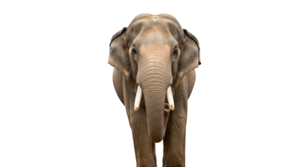Isolated Asian elephant stands tall, showcasing its impressive tusks and trunk, animal wildlife