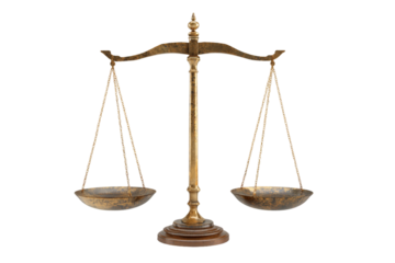 Judicial balance scales isolated on transparent background
