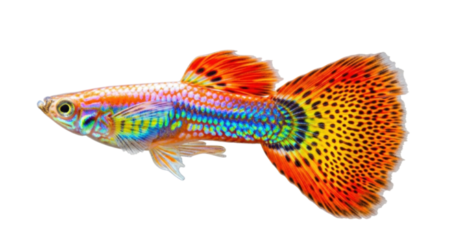 Isolated male guppy fish with vibrant colors and patterns in the animal aquatic world