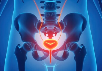 Anatomical illustration of the human pelvis and bladder isolated on white background