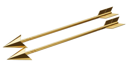 Isolated golden arrows lying side by side, medieval weapons, shiny gold, fantasy adventure © Maria