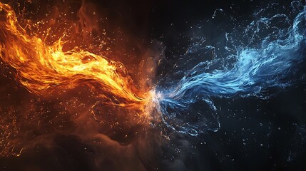 Explosive collision of fire and ice with dynamic swirling energy
