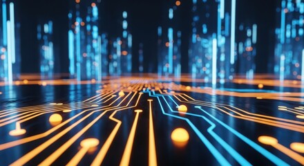 Abstract neon circuit board technology futuristic digital data flow