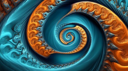 Detailed fractal vortex with swirling teal and orange abstract curves
