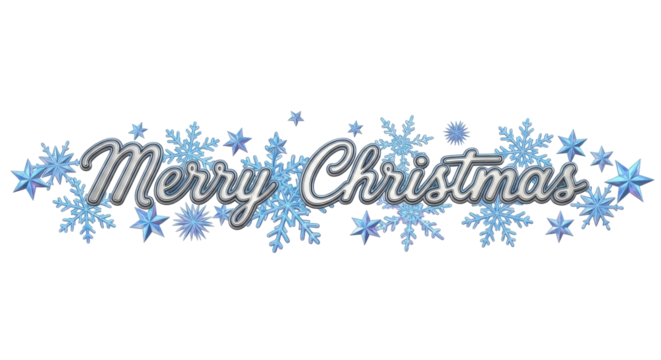 Isolated Merry Christmas illustration with snowflakes and stars for winter holidays, silver, blue - Powered by Adobe