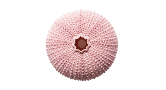 Isolated Pink Sea Urchin Shell, Echinoderm Skeleton, Round Shape, Close-Up in Fine Detail