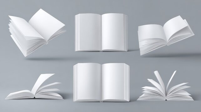 Open Book Mockups with Blank Pages on Gray Background