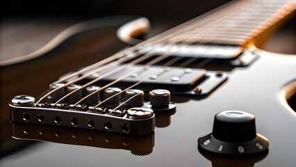 Close-Up Of Electric Guitar Strings And Control Knobs Under Studio Lighting Showcasing Sleek Metallic Details Rich Textures And The Artistic Craftsmanship Of A Modern Musical Instrument
