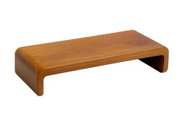 Modern wooden monitor stand with rounded edges, elevating display for ergonomic comfort