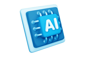 3D AI Chip Icon for technology and artificial intelligence concepts, smart and futuristic computing processor illustration, isolated on transparent background, png