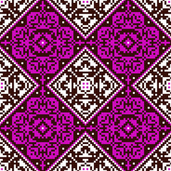 Pixel ethnic pattern, Vector embroidery pattern background, Geometric traditional triangle style, 