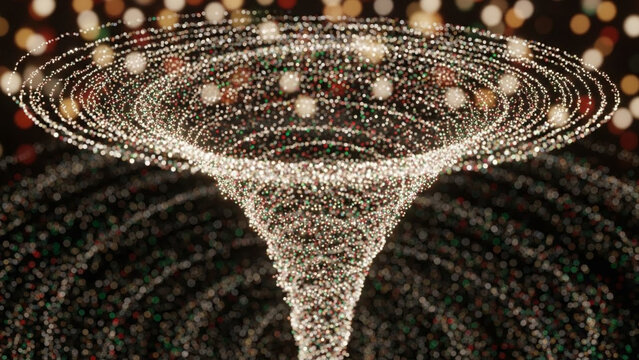 Abstract digital vortex of swirling, vibrant bokeh lights forming a radiant funnel, symbolizing dynamic energy, data flow, or festive spirit. - Powered by Adobe