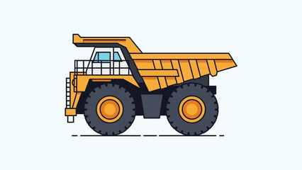 Fototapeta premium Illustrative depiction of a large construction dump truck with a yellow cab and body, set against a plain backdrop