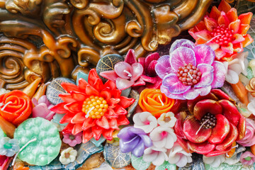Flowers, leaves are made from candles.