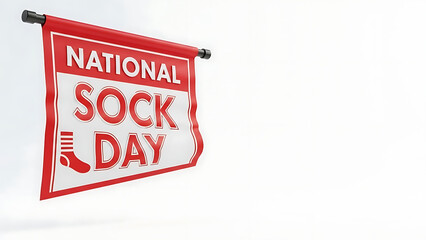 A banner for national sock day with a sock graphic hanging on a black pole 4K and HD image