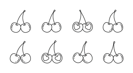 Set of eight hand drawn cherry illustrations in a simple sketch style