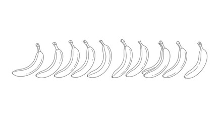 Row of hand drawn banana illustrations in black and white