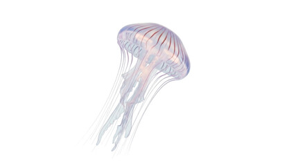 Isolated Chrysaora jellyfish drifting underwater, with long tentacles hanging down, marine wildlife © Natalia