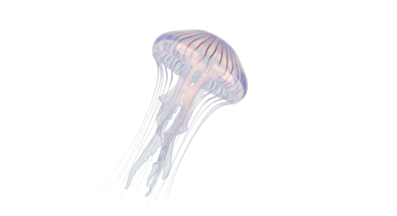 Isolated Chrysaora jellyfish drifting underwater, with long tentacles hanging down, marine wildlife