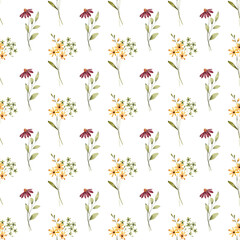 Seamless pattern, floral background with watercolor yellow flowers, bouquets. Repeat fabric wallpaper print texture. Perfectly for backdrop, wrapped paper.