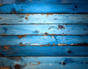 Distressed blue wooden planks create a weathered, textured, rustic background