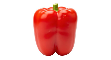 Isolated red bell pepper still life, close-up studio shot of a fresh vegetable with stem