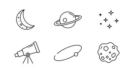 Space icons collection: astronomy and celestial objects in linear style