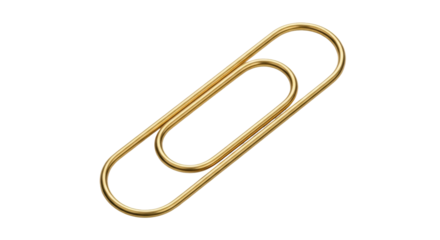 Isolated gold paper clip lies on surface, office paperwork and document management tool