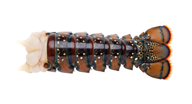 Isolated spiny lobster tail, viewed from above, ready to eat and enjoy in a meal or entree