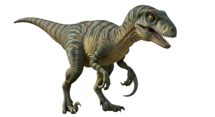 Isolated Velociraptor looking fierce and dangerous with sharp teeth and claws at the ready