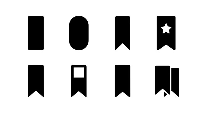 Set of black bookmark icons in minimalist style for digital and print use