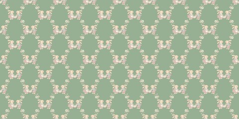seamless, pattern, bunny, rabbit, easter, spring, pastel, green, sage green, pink, animal, cute, sweet, floral, flower, daisy, kissing, hugging, love, romance, cartoon, illustration, digital paper