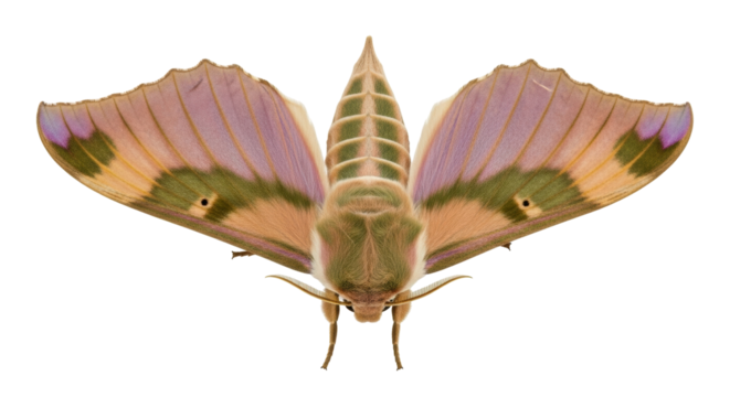 Isolated Lime Hawkmoth, moth in resting position displaying camouflage coloring patterns