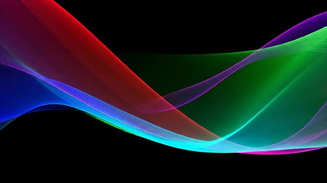 Colorful, flowing abstract ribbons of varying opacity against a dark backdrop