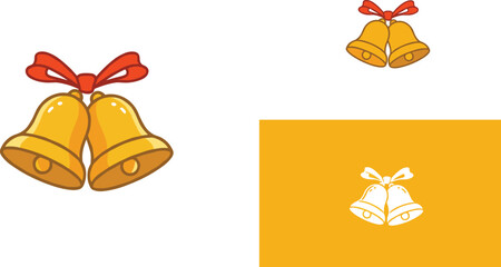 Festive Christmas Golden Bells Icon Set, Featuring Red Ribbons and Bows, Suitable for Holiday Season Greetings, New Year Celebrations, Church Events, Winter Decorations, and Party Invitations Vector.