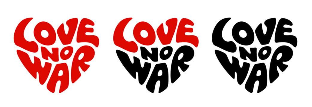 Heart-shaped sticker set featuring "Love no war" in colorful and black design - Powered by Adobe