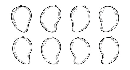 Collection of hand drawn mango illustrations on white background