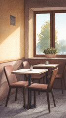 Fototapeta premium A Serene Café Interior Capturing the Essence of Comfort and Relaxation with Natural Light and Minimalist Design