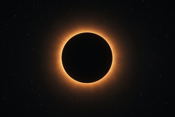 Fototapeta premium Total solar eclipse with glowing corona and starry sky background in cosmic space concept, symbolizing mystery, astronomy, and universal alignment. Ai generative