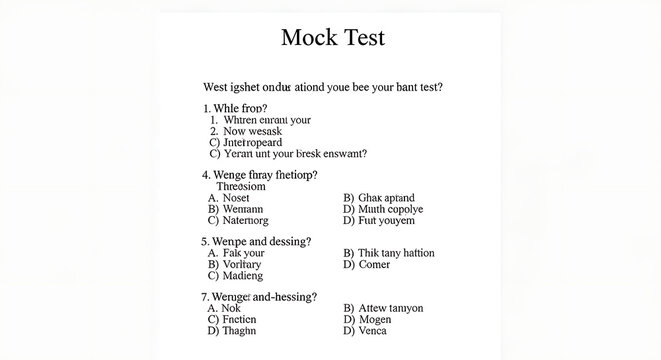 A mock test with nonsensical questions and answers on a white background for educational purposes ai generated