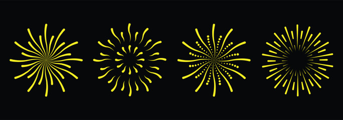 Fire works icon. Firework icon set. Fourth of July celebration symbol, Independence Day design element.