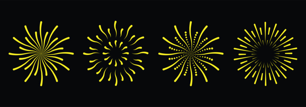 Fire works icon. Firework icon set. Fourth of July celebration symbol, Independence Day design element.